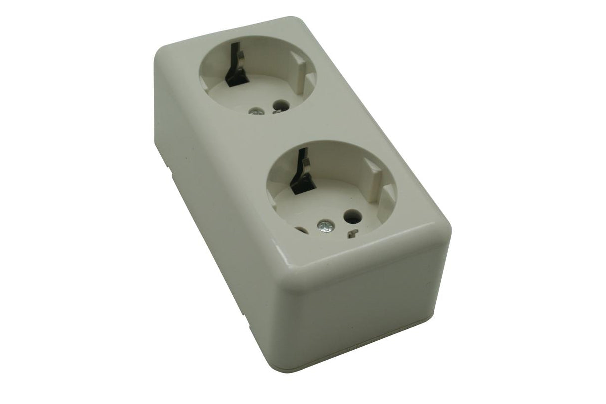 Wall socket 2-way + earth surface-mounted