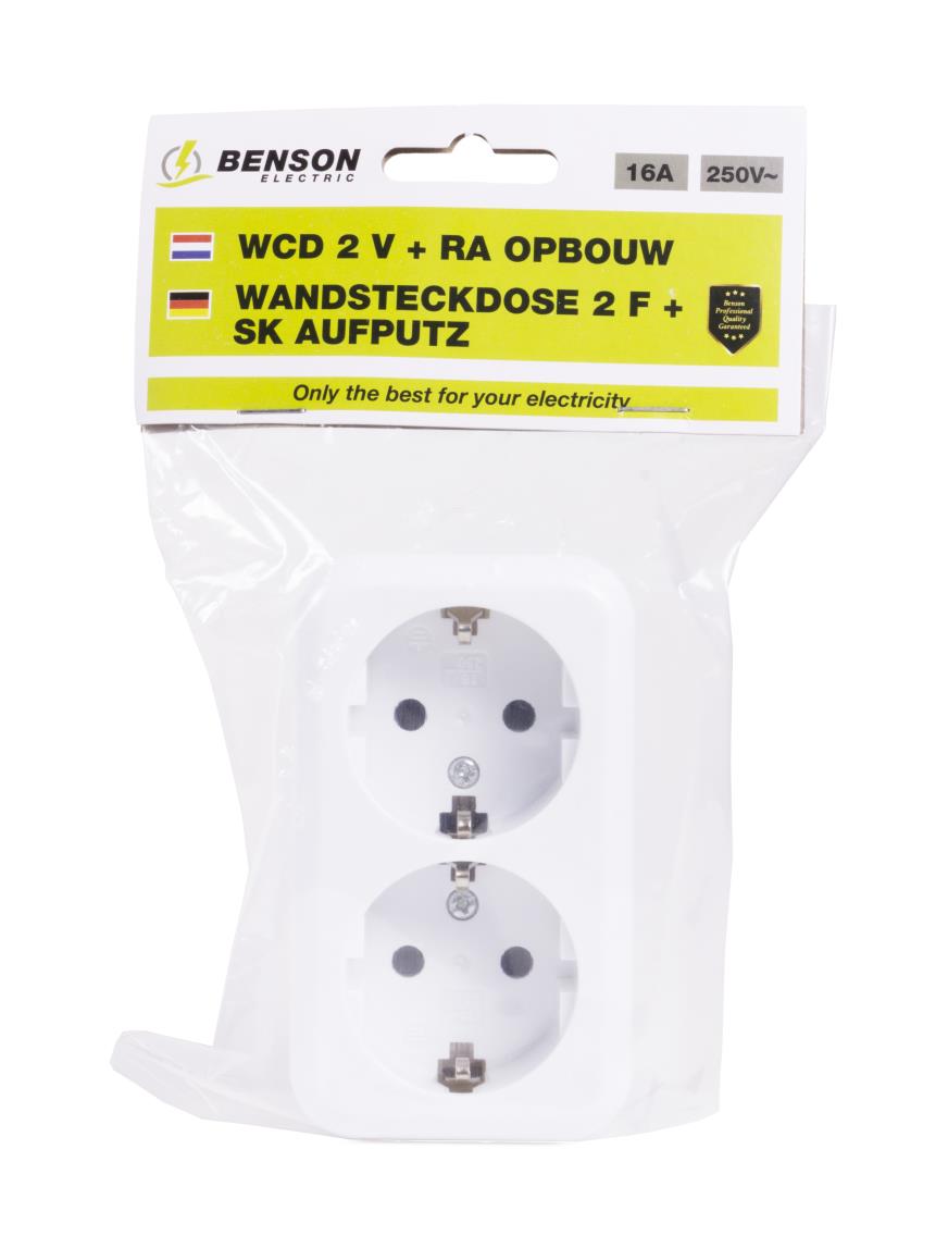 Wall socket 2-way + earth surface-mounted