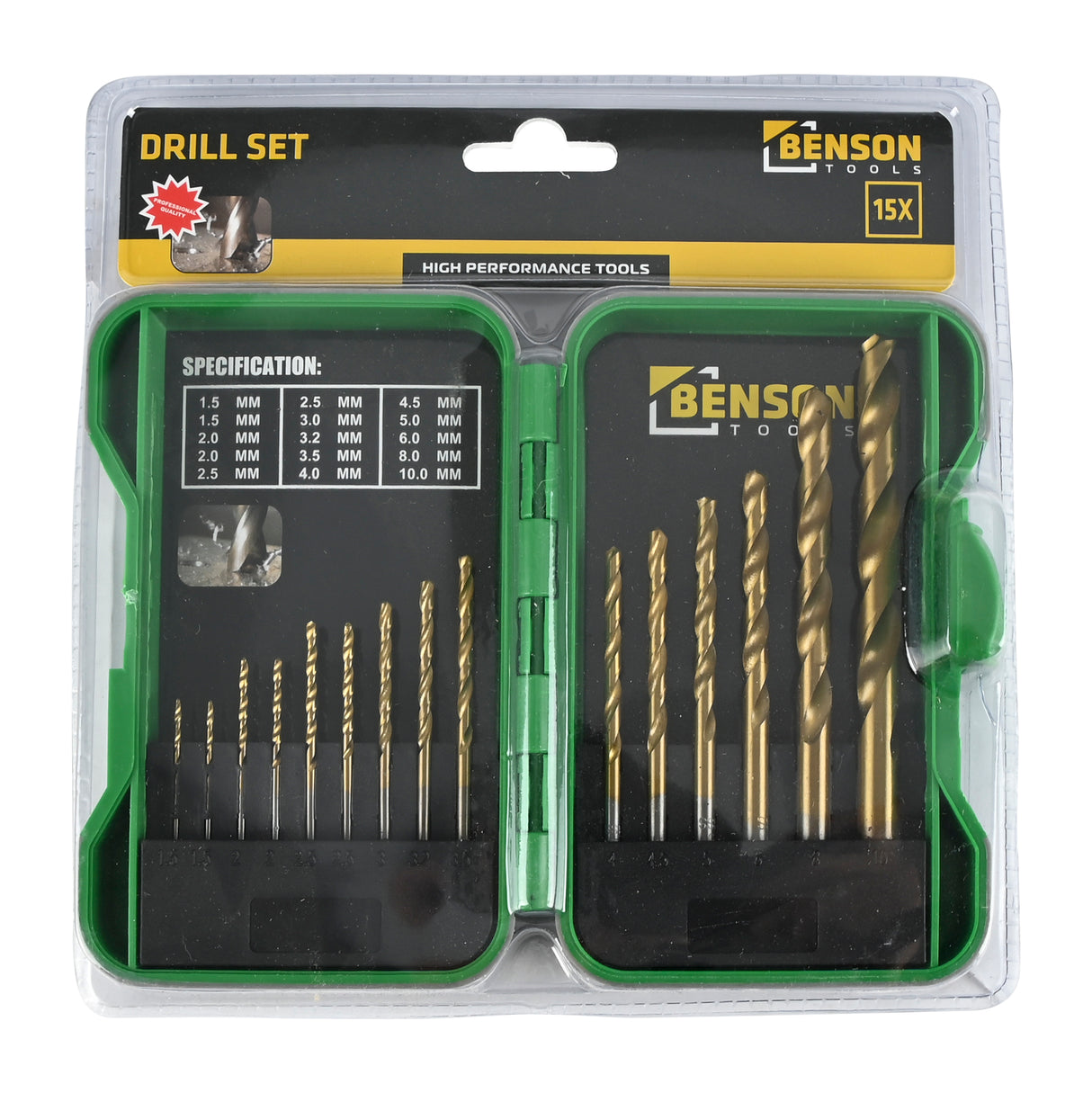 Drill set 15 pcs HSS hardcase