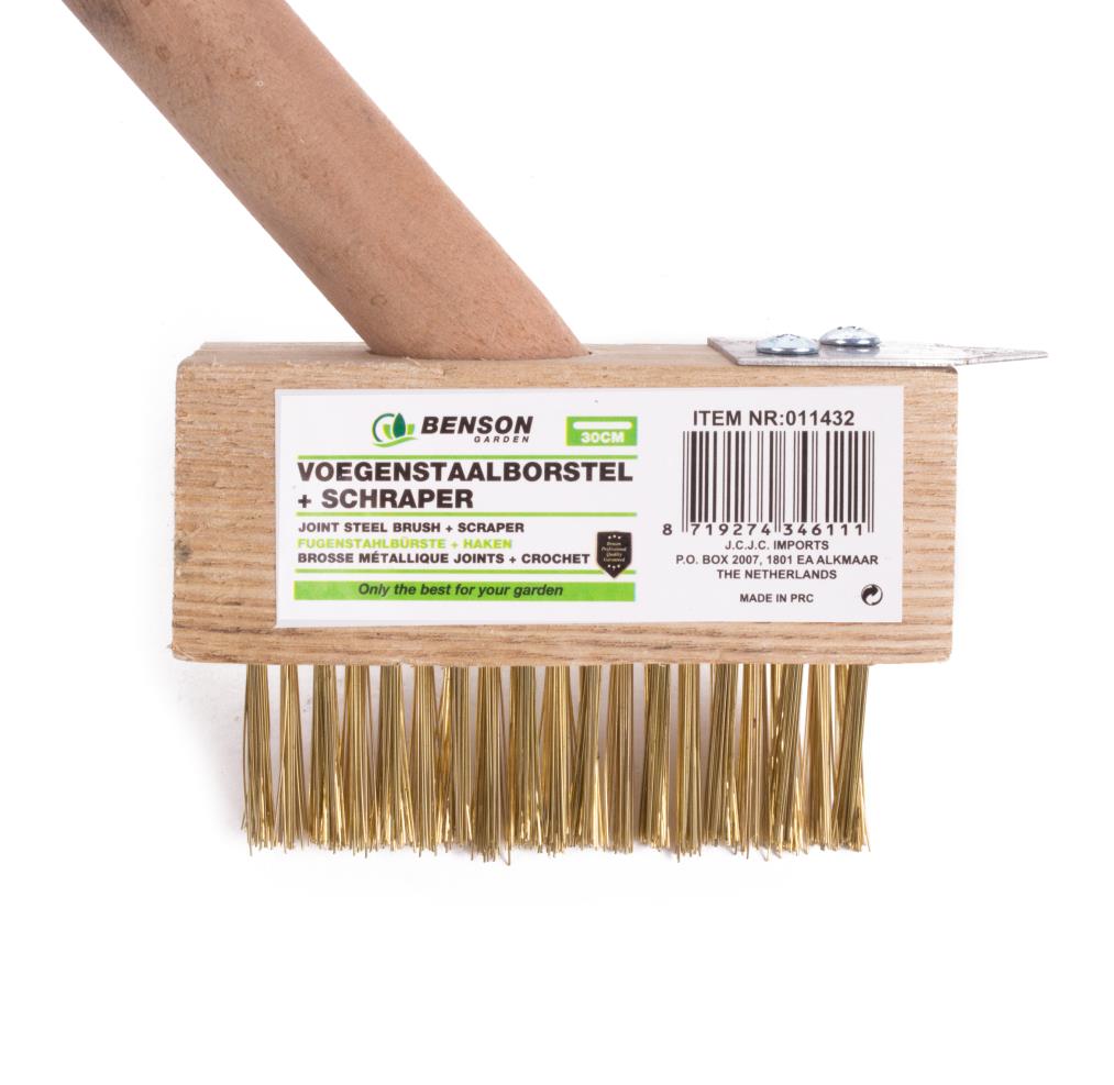 Joint steel brush 3 row brass + handle 30 cm