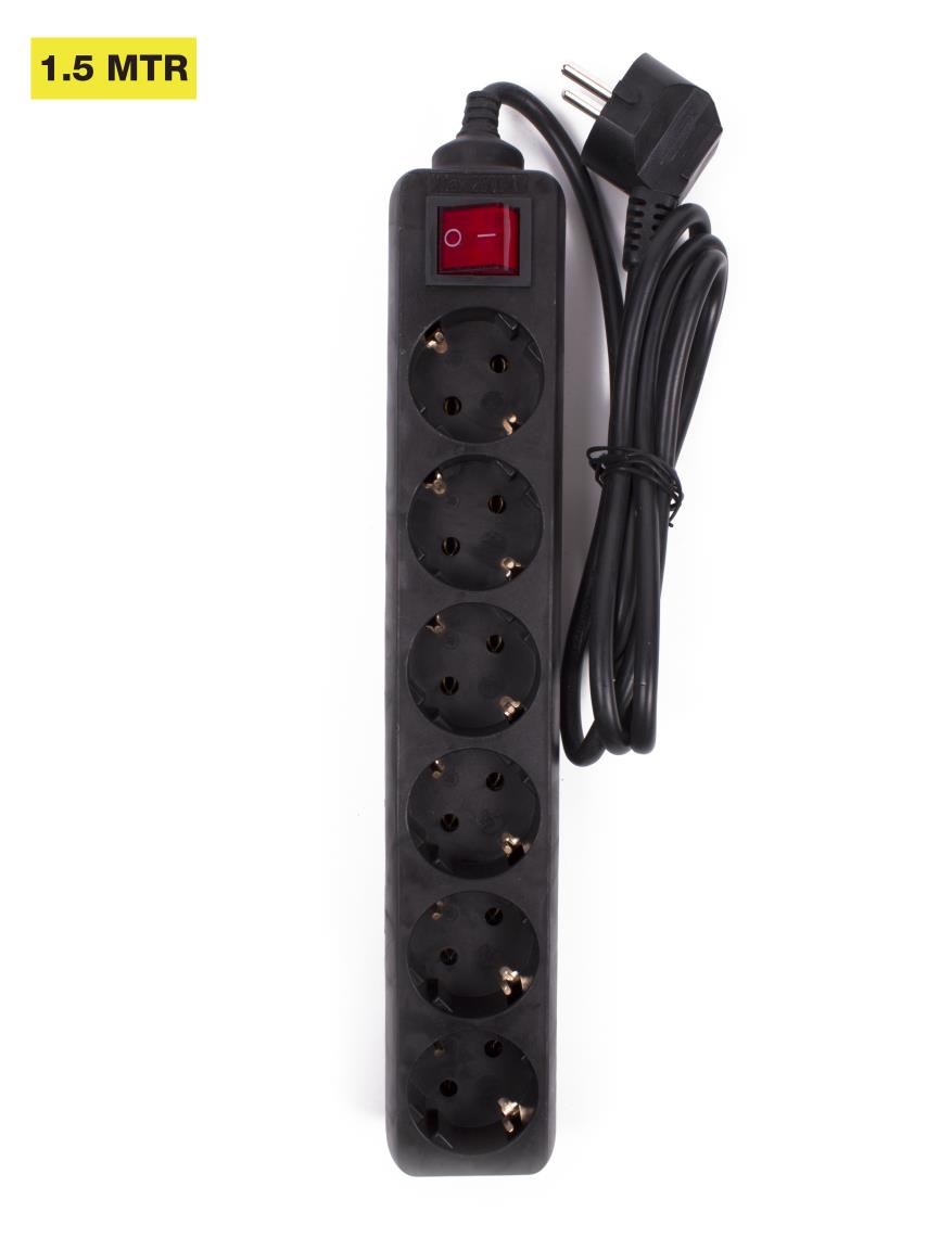 Bloc multiprise 6 prises + terre + interrupteur 1,5 m noir