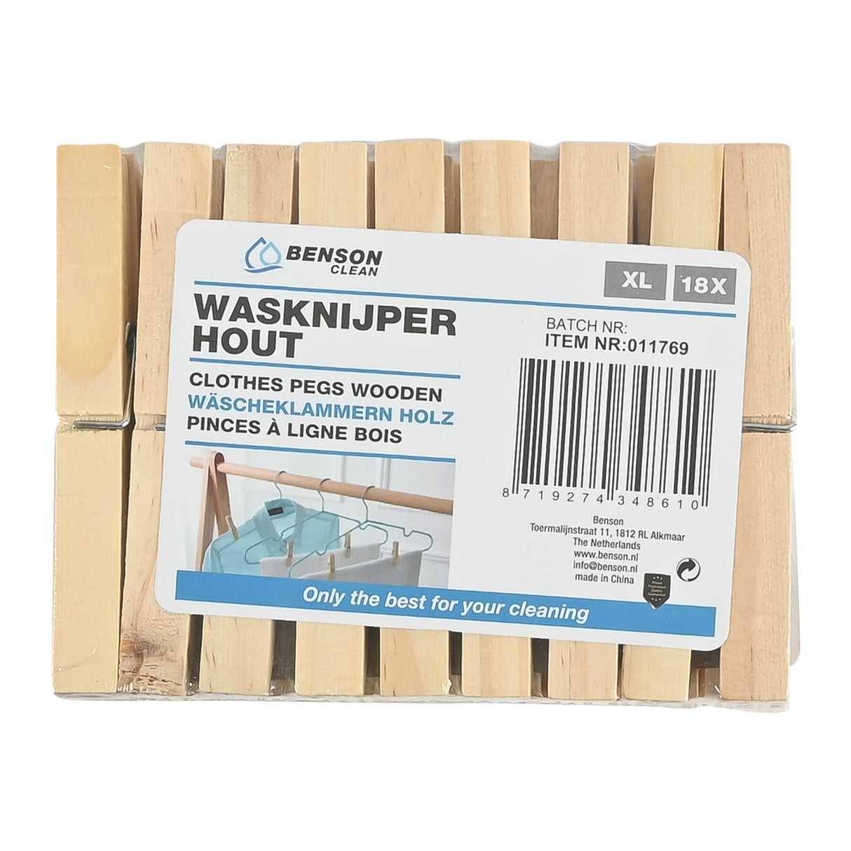 Wasknijpers hout XL 18 dlg