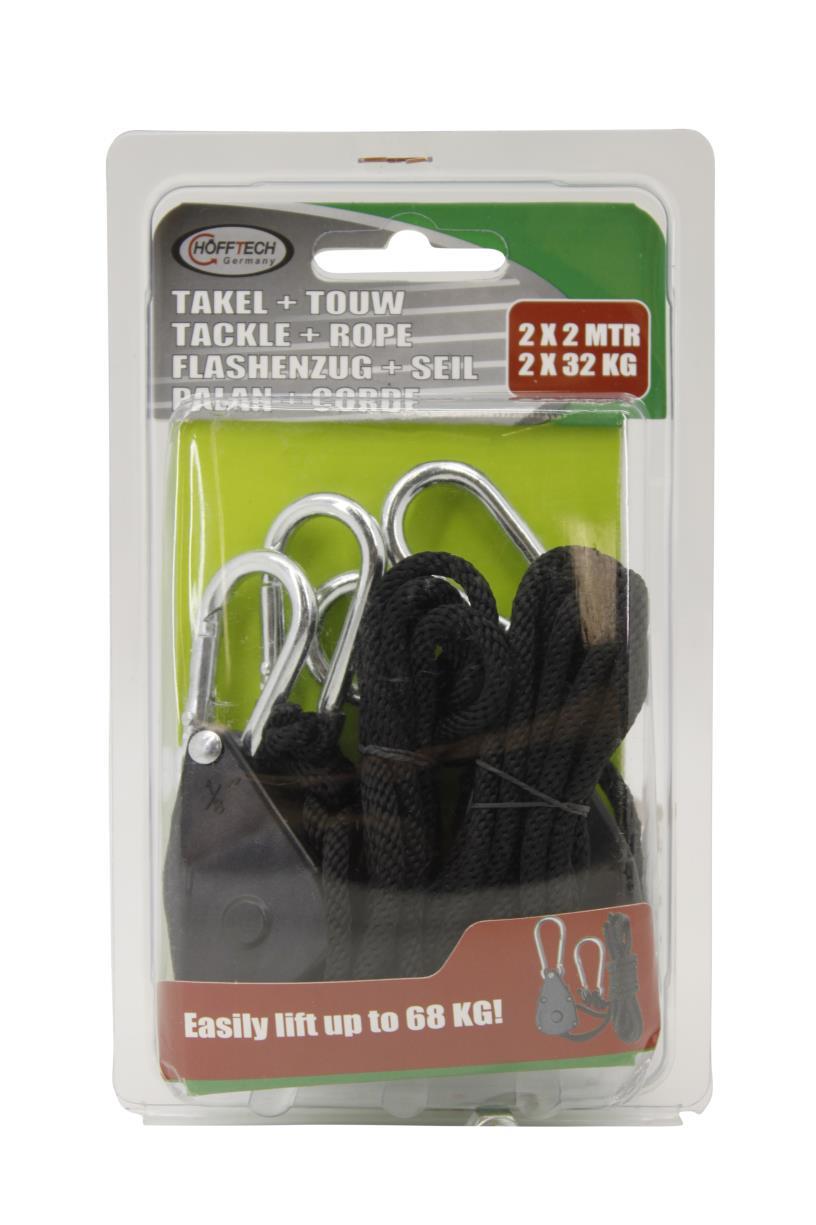 Takel + touw 2 dlg 2 mtr 68 kg (2 x 34 kg)