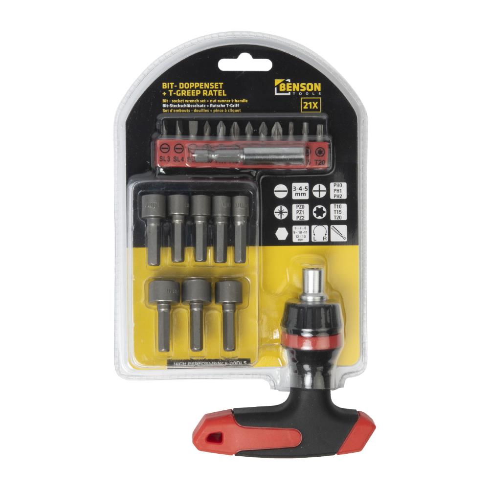 Bit - socket wrench set 21-pcs + nut runner t-handle