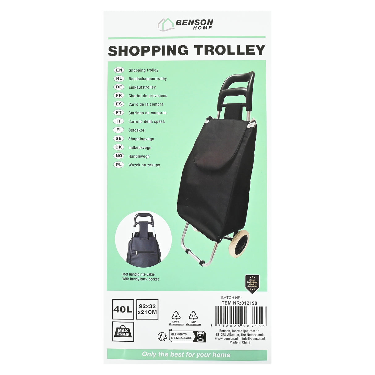Shopping trolley 92 x 32 x 21 cm black