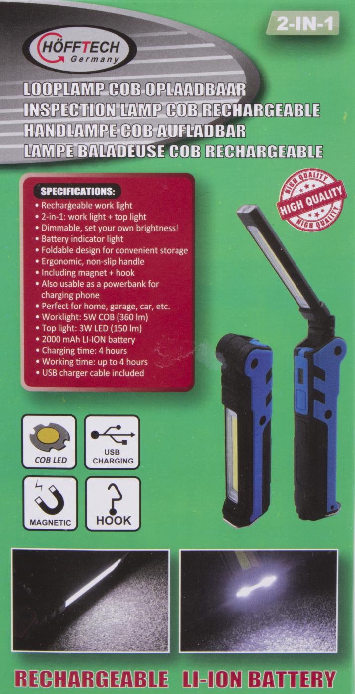 Inspection lamp + torch 2-in-1 rechargeable 2000 mAh