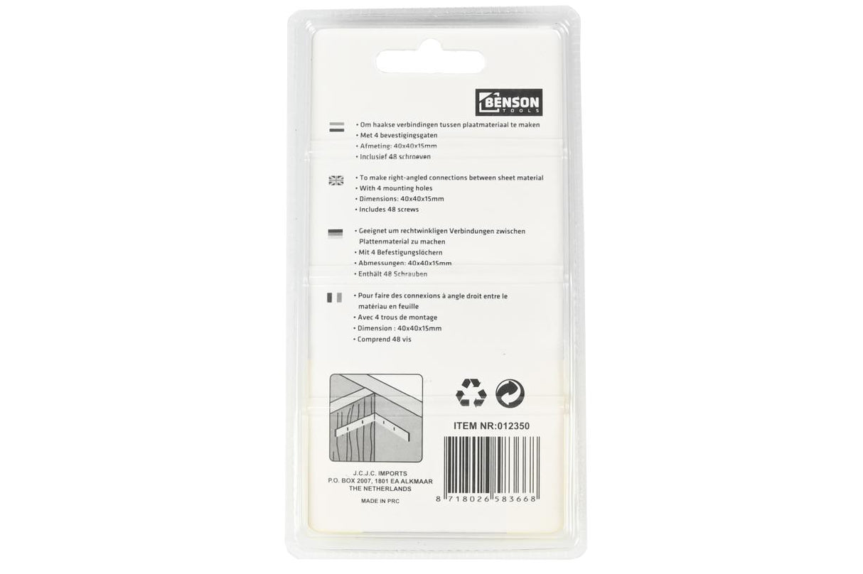 Stoelhoek 12 dlg 40 x 40 x 15 mm