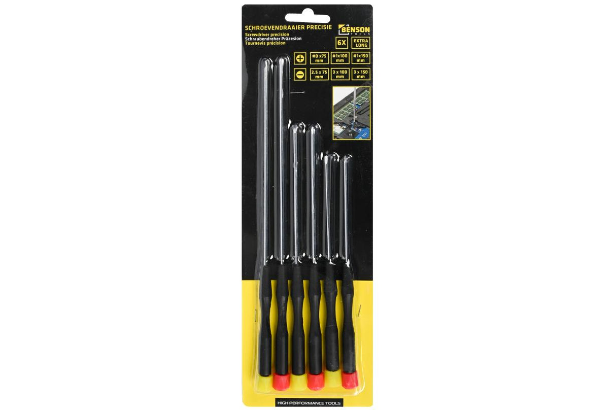 Schroevendraaier set precisie 6 dlg extra lang