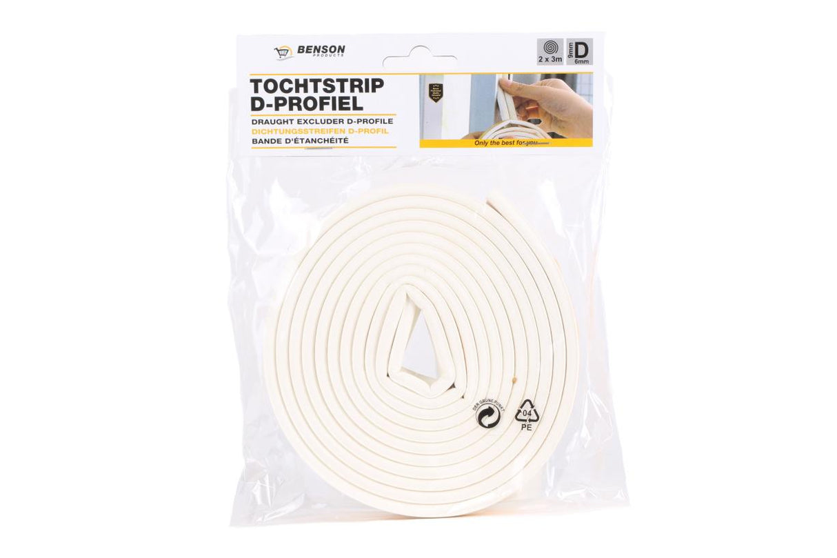 Tochtstrip P-profiel 2 x 3 mtr wit