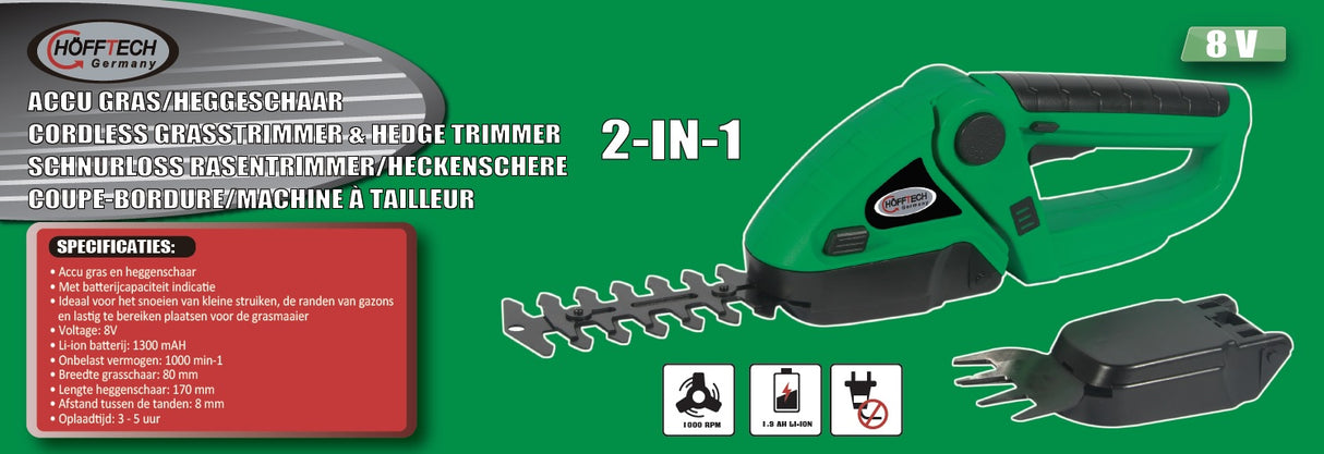 Cordless grass + hedge trimmer 8V 1300 mAh