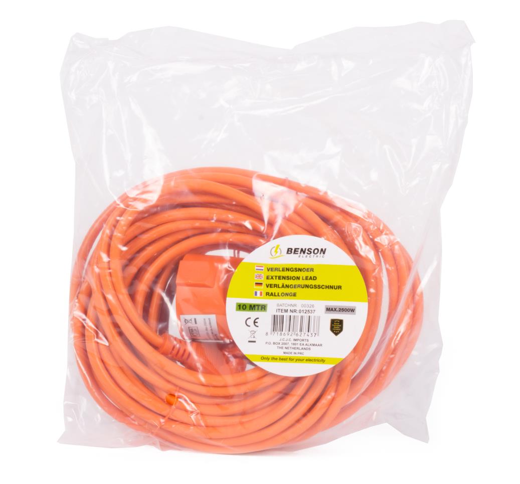 Extension lead 2X1.5 10 m orange