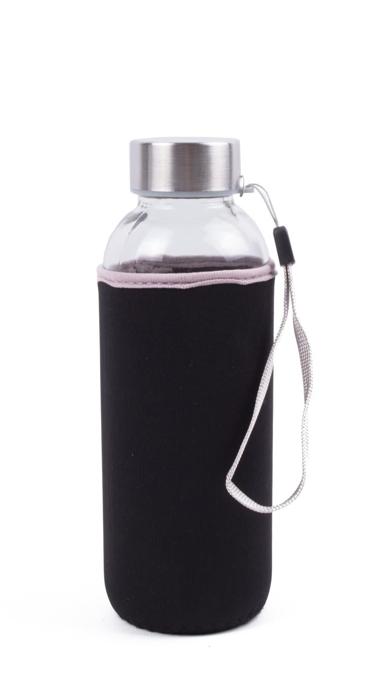 Glass bottle 420 ml with black sleeve