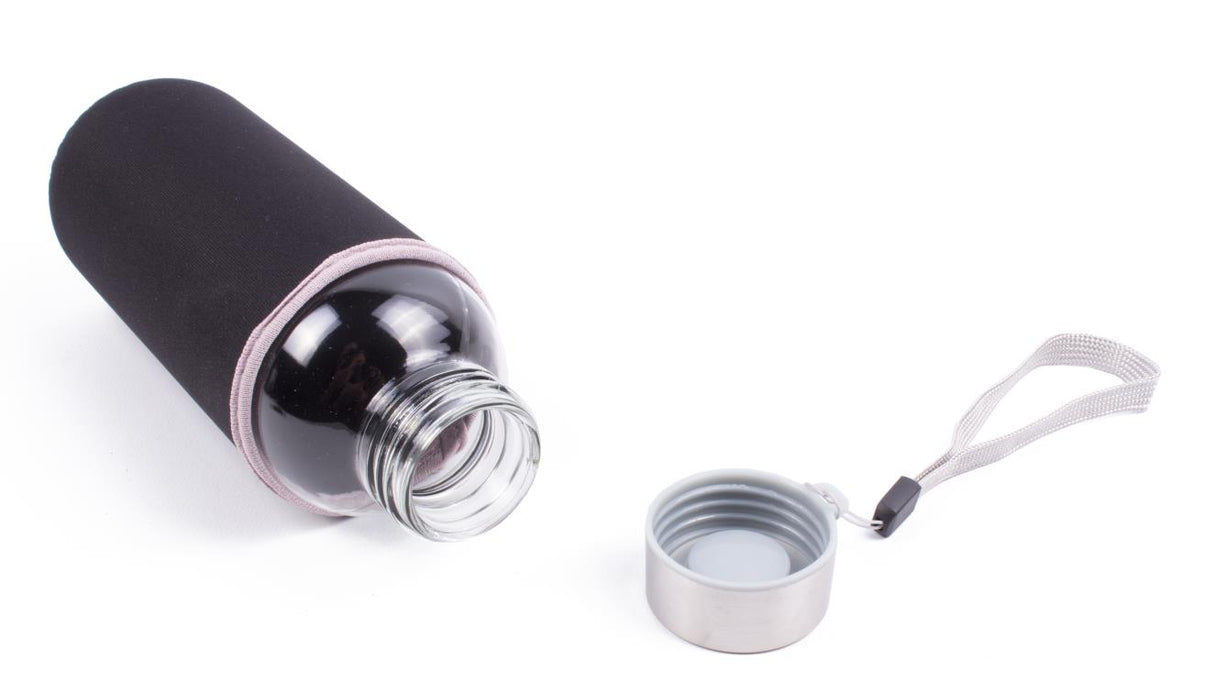 Glass bottle 420 ml with black sleeve