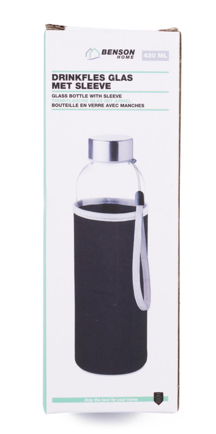 Glass bottle 420 ml with black sleeve
