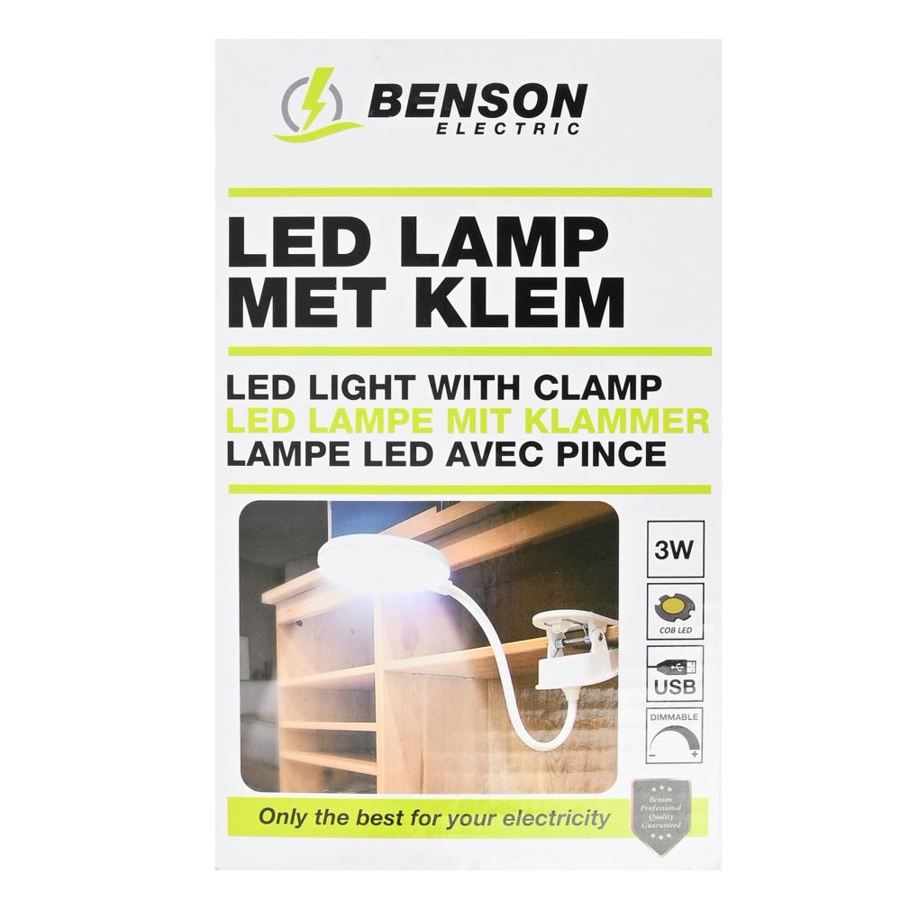 LED klemlamp 3W oplaadbaar + dimbaar