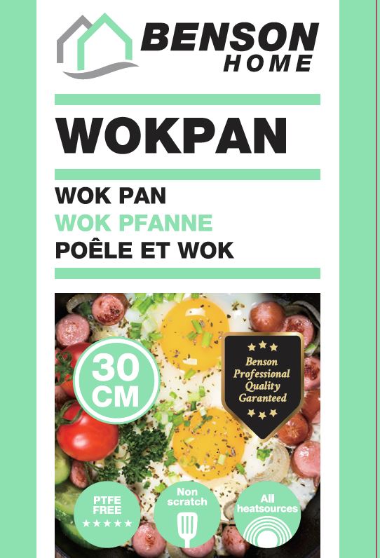 Wok pan 30 cm marble non stick coating