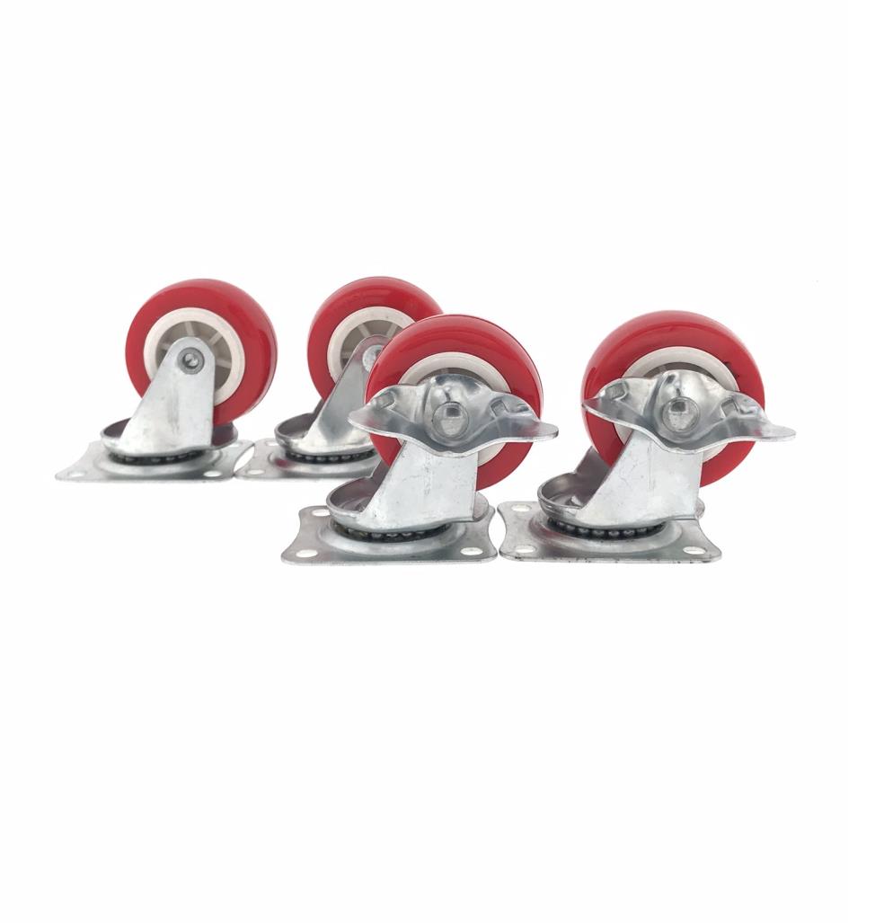 Swivel castor set 50 mm red 4 pcs 2x with break