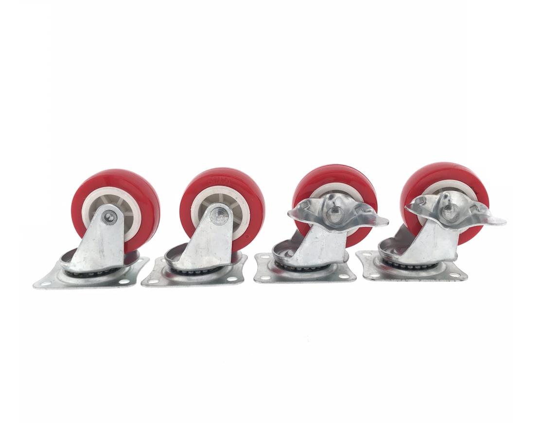 Swivel castor set 50 mm red 4 pcs 2x with break