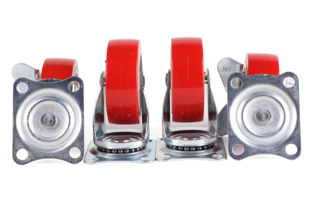 Swivel castor set 75 mm red 4 pcs 2x with break