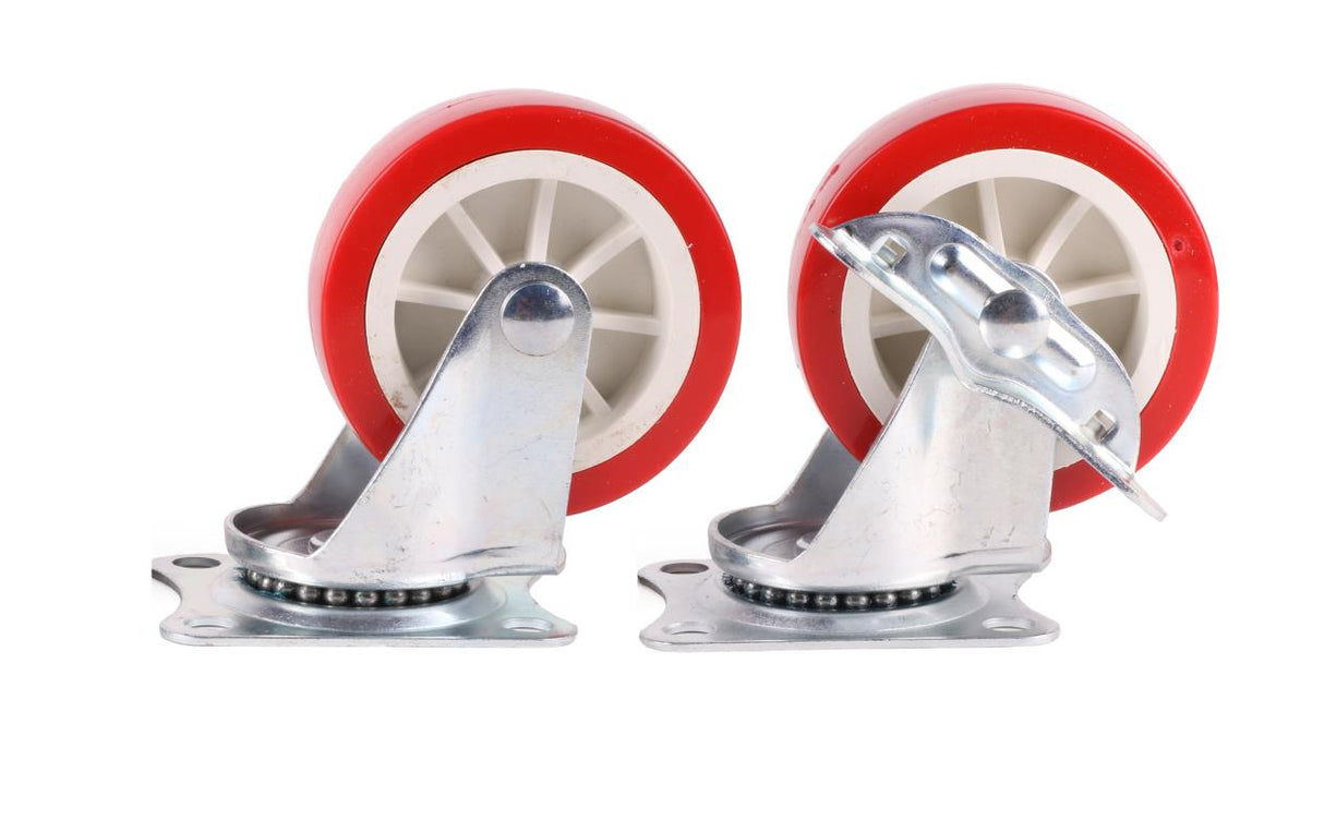 Swivel castor set 75 mm red 4 pcs 2x with break