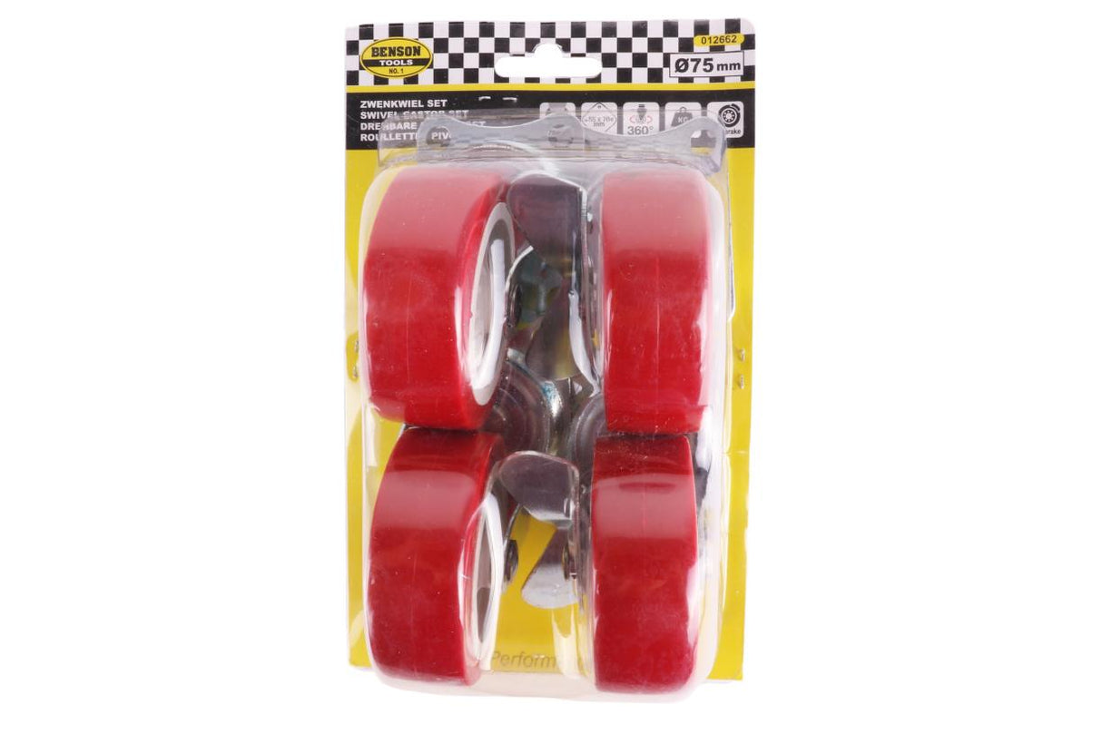 Swivel castor set 75 mm red 4 pcs 2x with break
