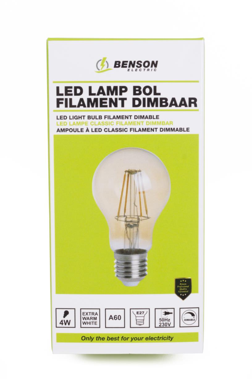 LED lamp bol filament A60 4W E27 amber dimbaar