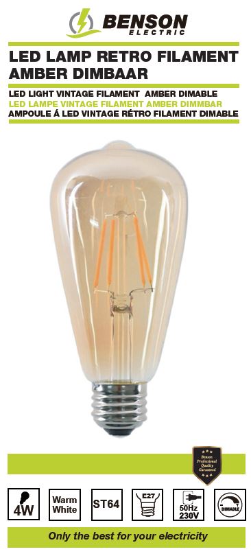 LED lamp retro filament st64 4W E27 amber dimbaar