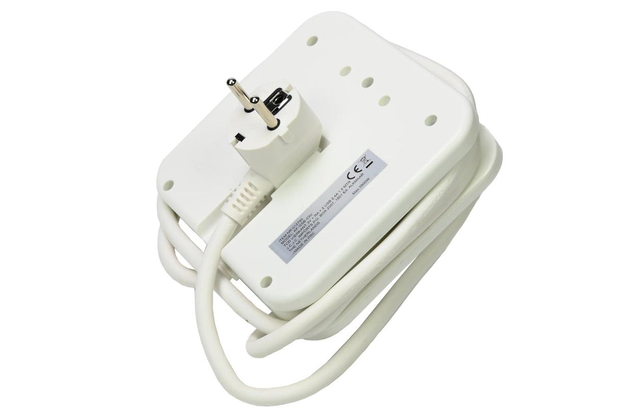 Extension socket 3-way + earth + 2 USB 2.4a 1.5 m square