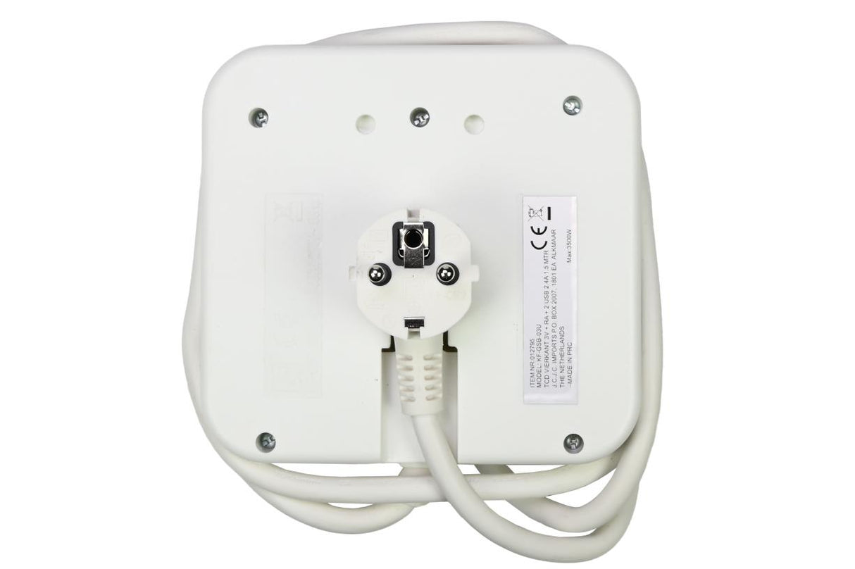 Extension socket 3-way + earth + 2 USB 2.4a 1.5 m square