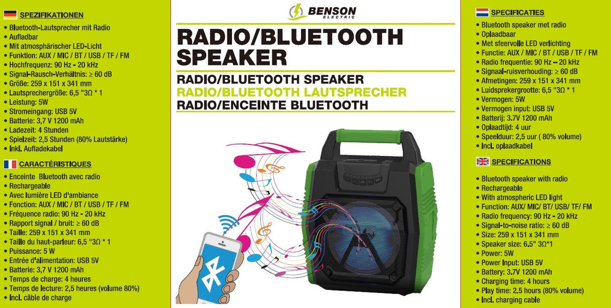 Radio/enceinte bluetooth rechargeable