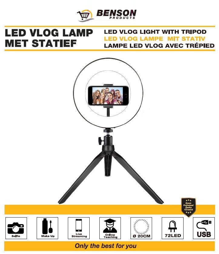 LED vlog lamp met statief 20 cm
