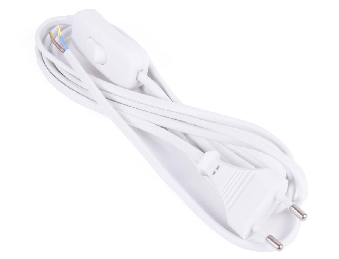 Cordon d'alimentation + fiche + interrupteur 2 m blanc