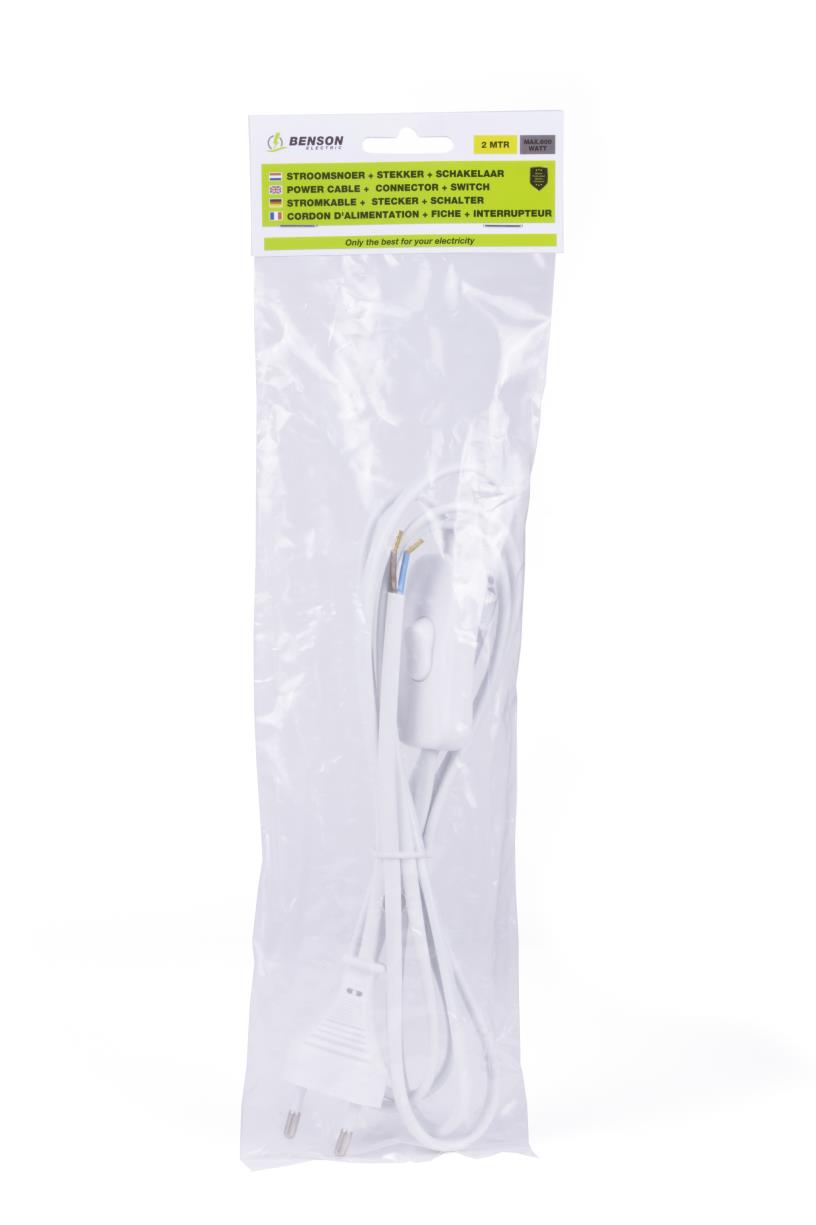 Cordon d'alimentation + fiche + interrupteur 2 m blanc