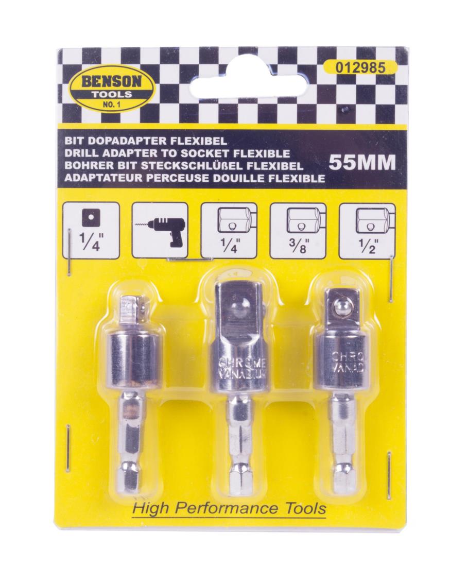 Adapt. perceuse douille 1/4-3/8-1/2" x55 mm flex