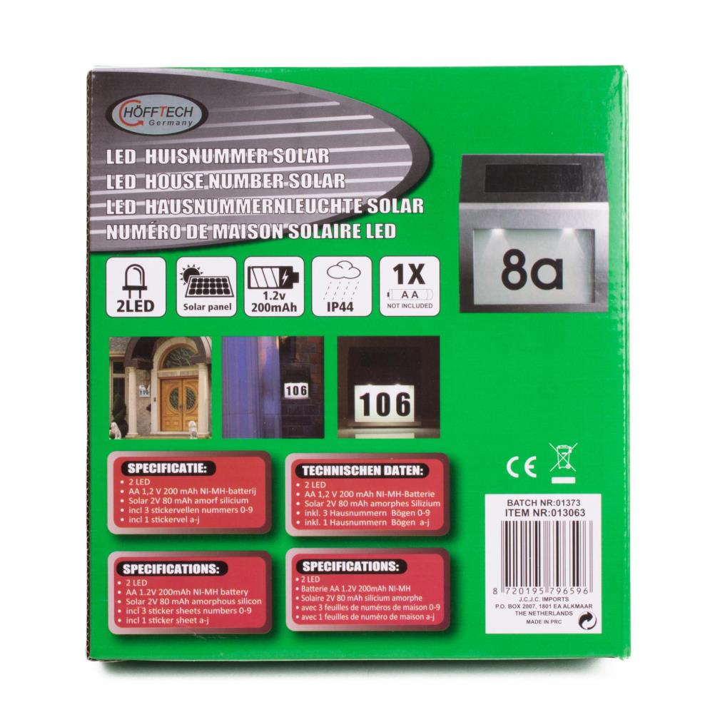 LED huisnummmer solar RVS 1.2V 200 mAh IP44