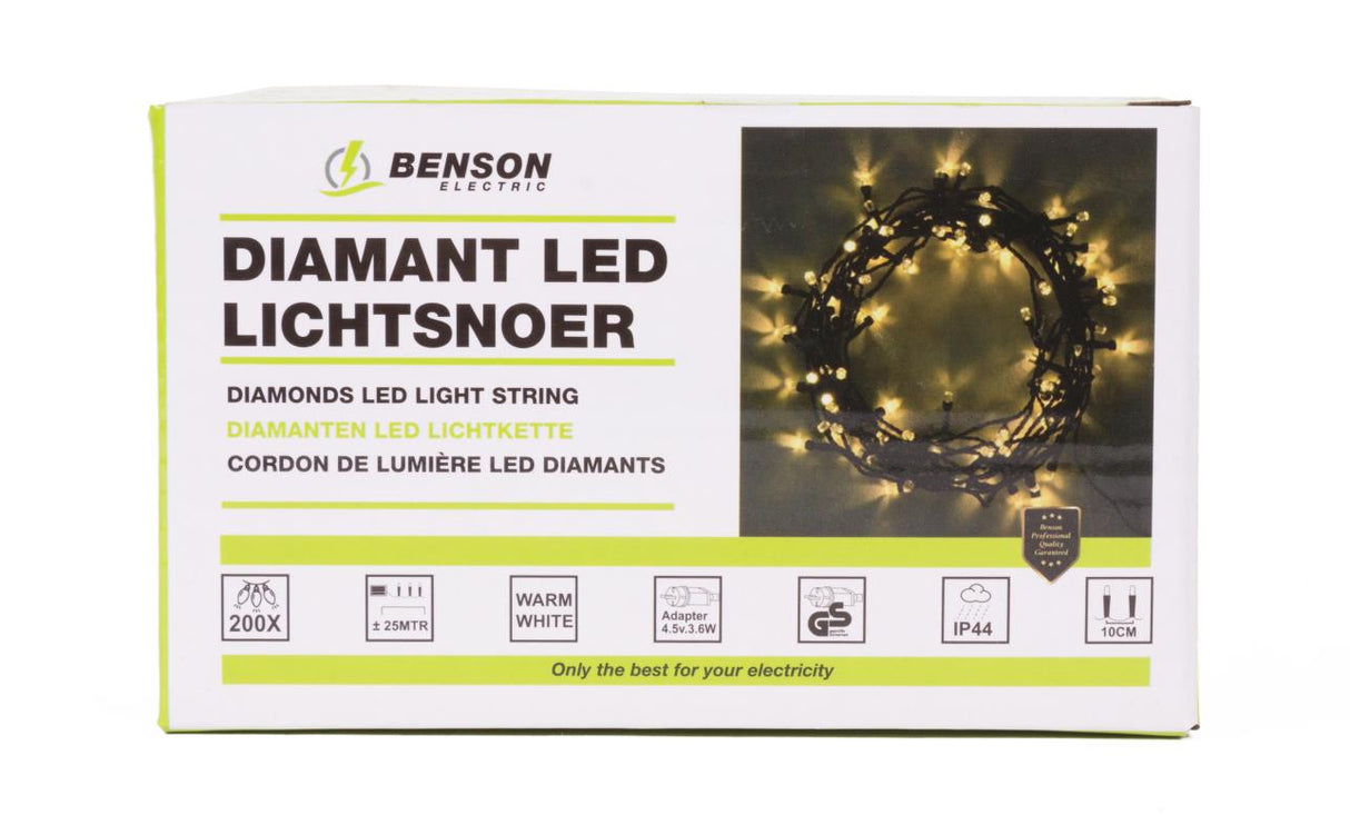 Cordon de lumière diamants blanc 200 LED 25 m IP44