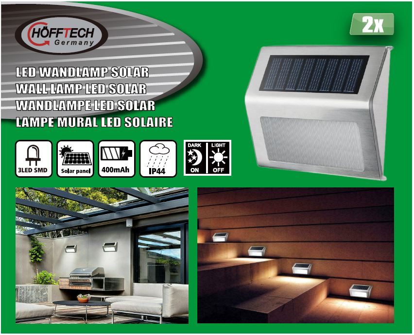 LED wandlamp solar RVS 1.2V 400 mAh 2 dlg