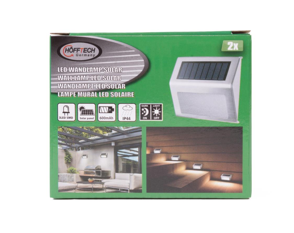 LED wandlamp solar RVS 1.2V 400 mAh 2 dlg
