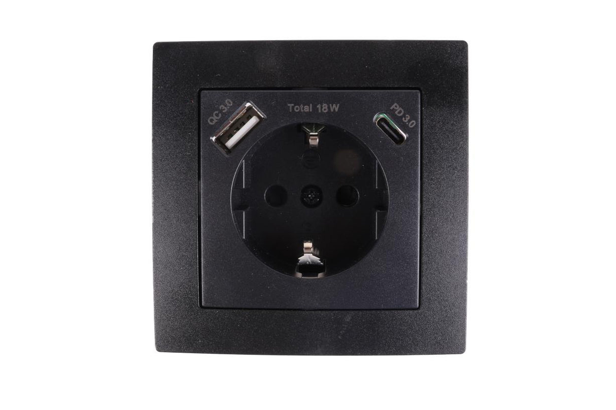 Prise de terre encastrable avec USB-A/C noir