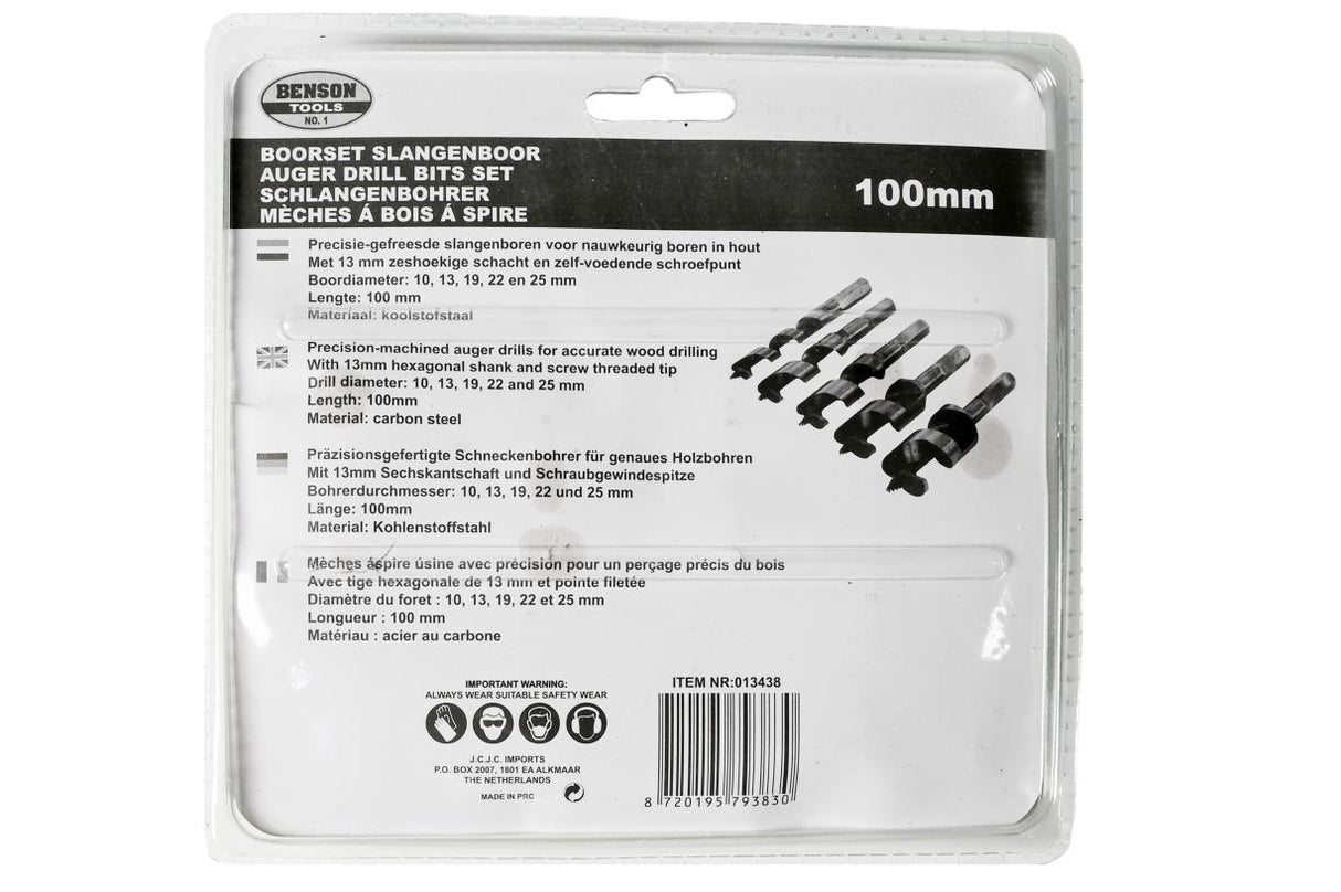 Mèches á bois á spire 5 pcs 100 mm
