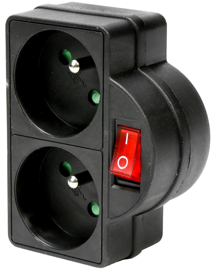 Socket type E + switch duo black