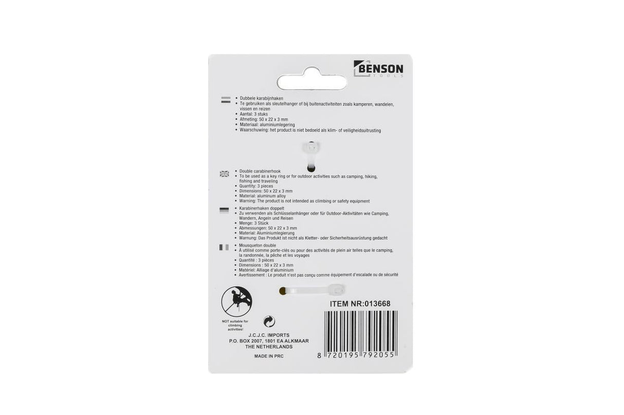 Carabiner hooks double set 3 pcs 3 x 50 mm