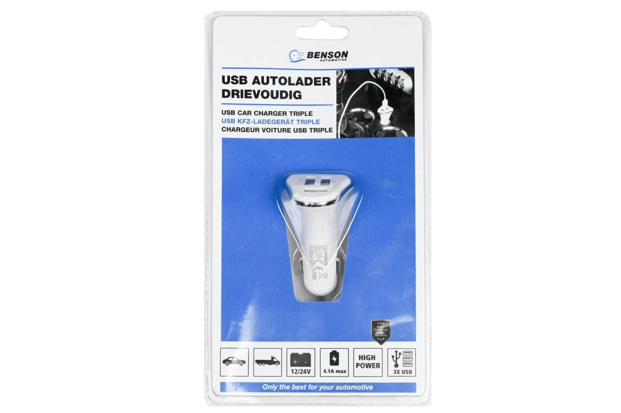 Autolader USB 4.1A 3 poorten 12-24V