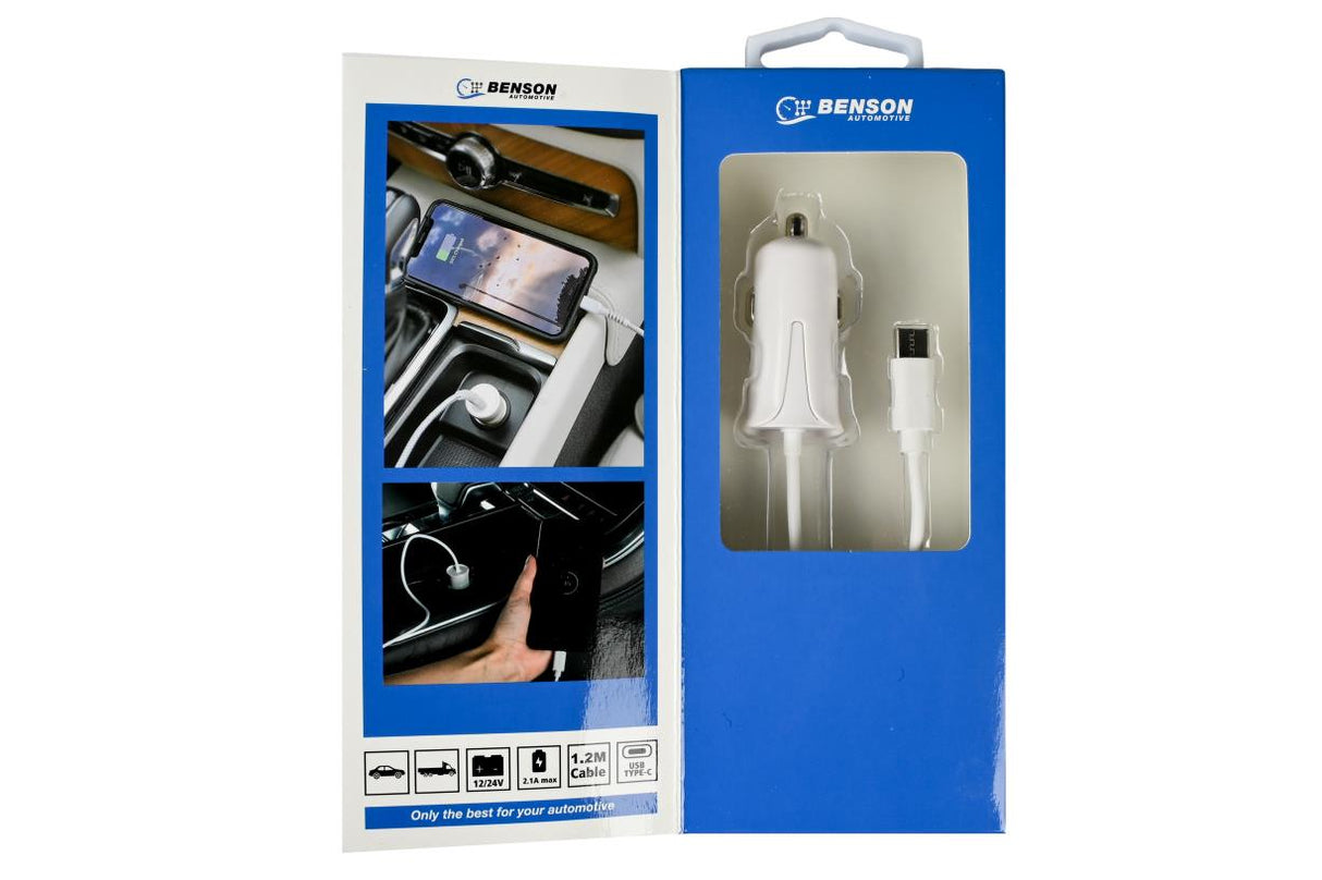 Autolader type-c kabel 1.2 mtr 12-24V