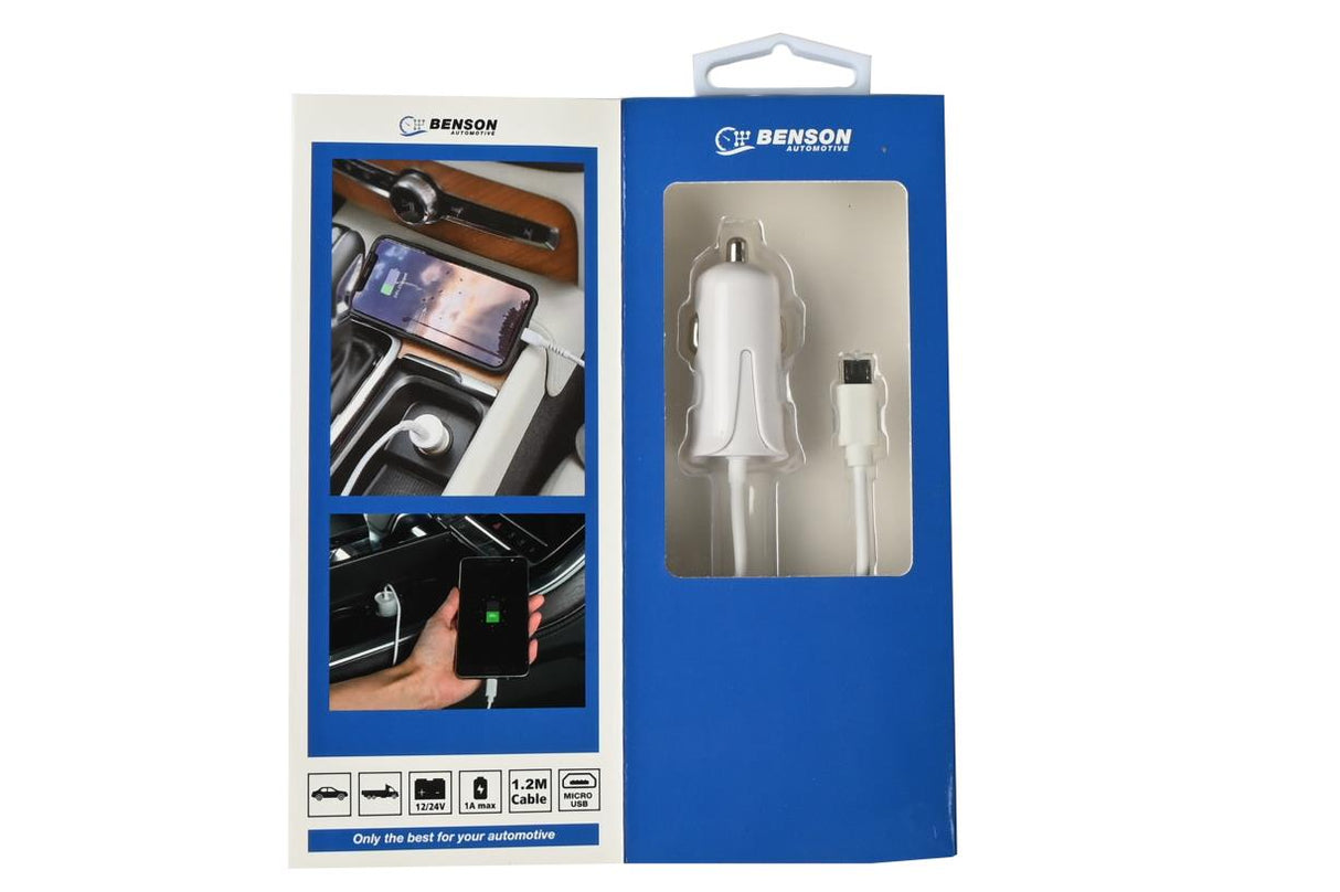 Autolader micro USB kabel 1.2 mtr 12-24V