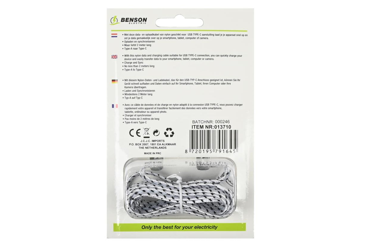 USB type-C kabel 2 mtr nylon