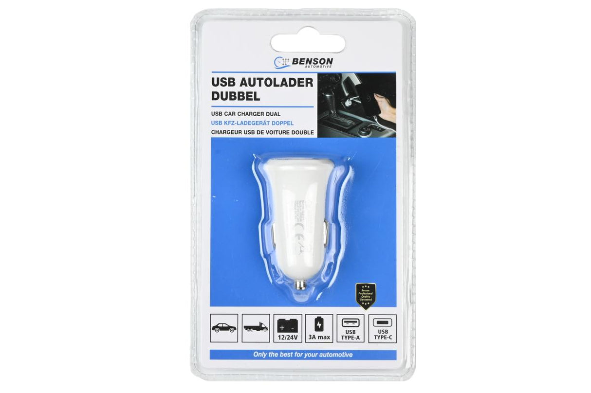 Autolader USB A + USB C 3A 12-24V