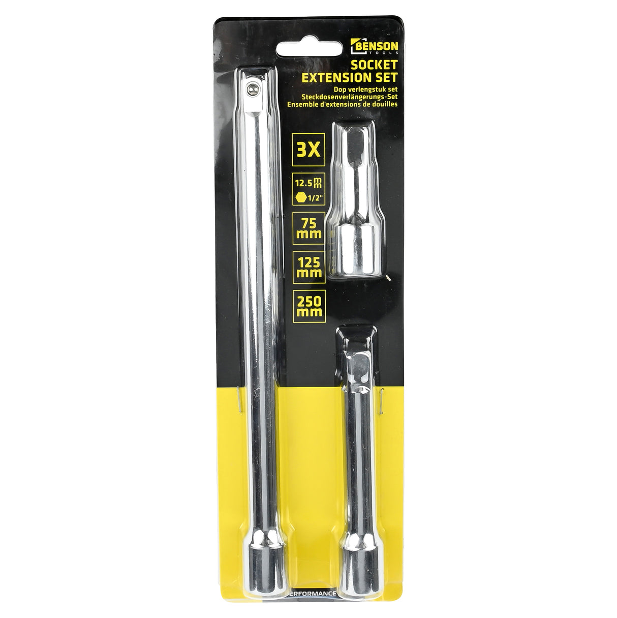 Socket wrench extension 3 pcs 1/2" x 3" 5" 10"