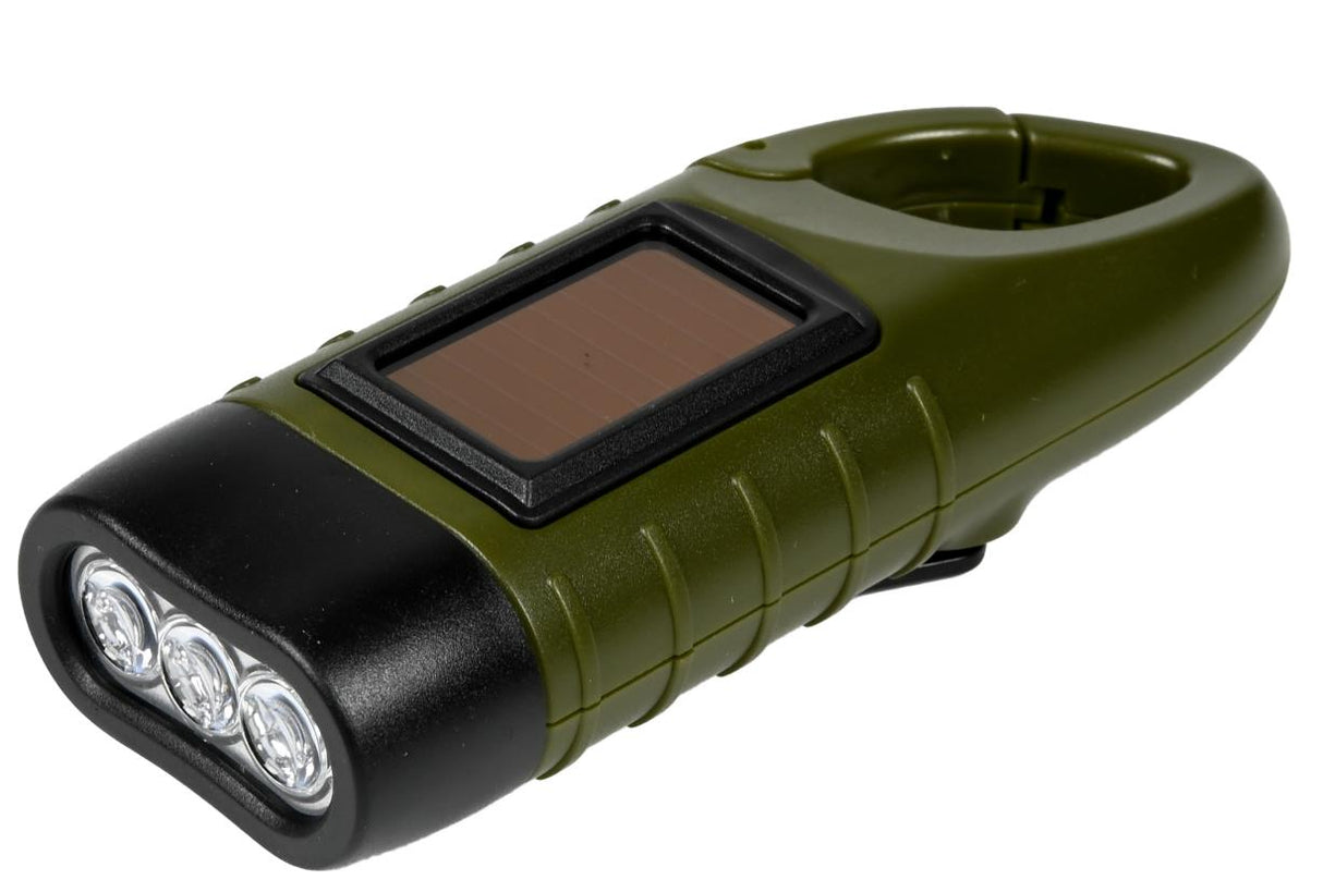 Solar zaklamp + karabijnhaak + dynamo