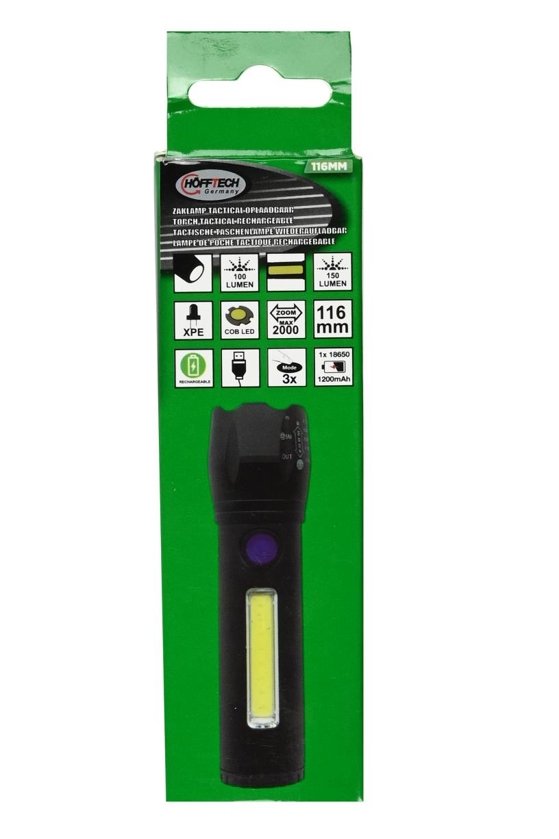 Torch tactical LED + COB rechargeable 116 mm
